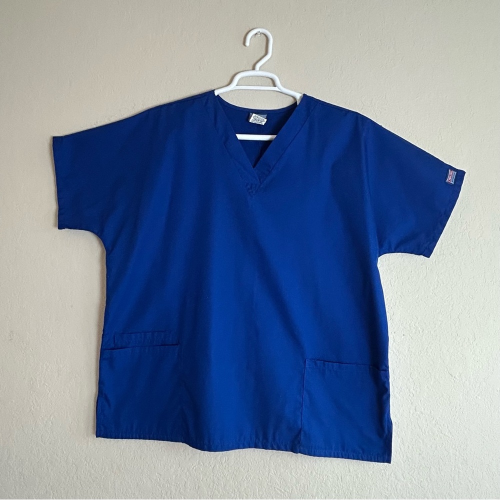 Cherokee Workwear Scrub Top Unisex Size Large Galaxy Blue 2 Pocket Uniform